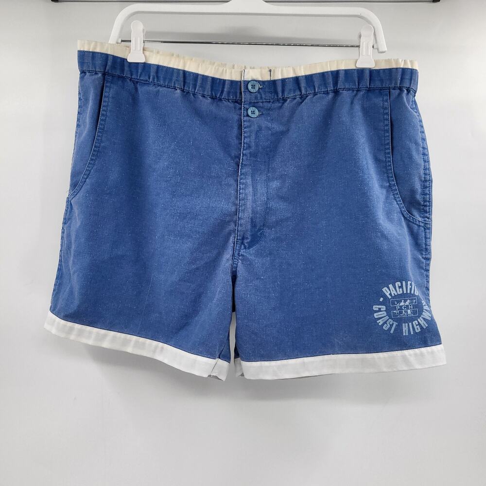Vintage Fade Out PCH Pacific Coast Highway Blue & White Board Shorts Men's Sz 36